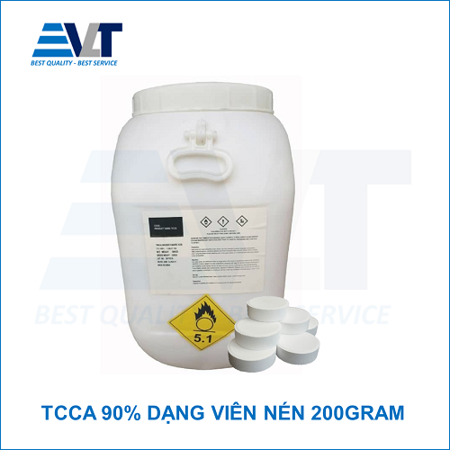 TCCA 90% dạng viên 200gram  - Trichloroisocyanuric Acid, 50kg/thùng, Trung Quốc