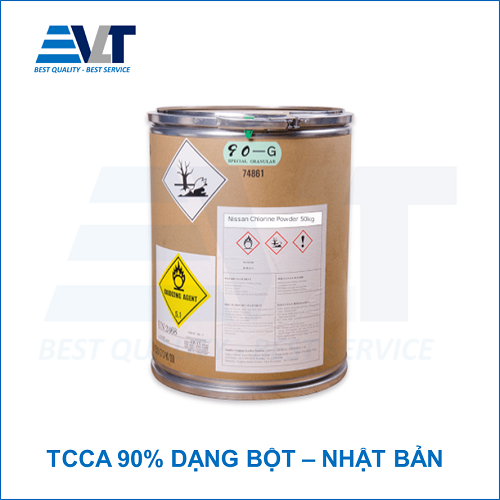 TCCA 90% dạng bột - Trichloroisocyanuric Acid, 50kg/thùng, Nhật Bản