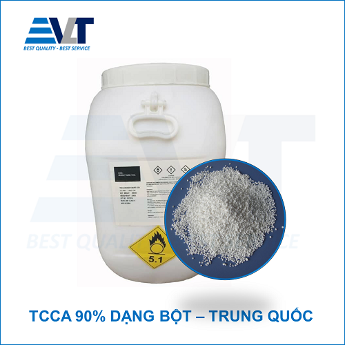 TCCA 90% dạng bột - Trichloroisocyanuric Acid, 50kg/thùng, Trung Quốc